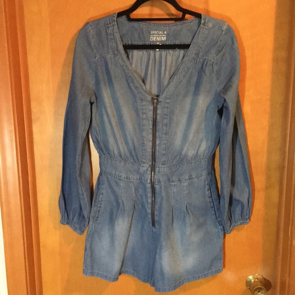 Long Sleeve Denim Shorts Jumpsuit